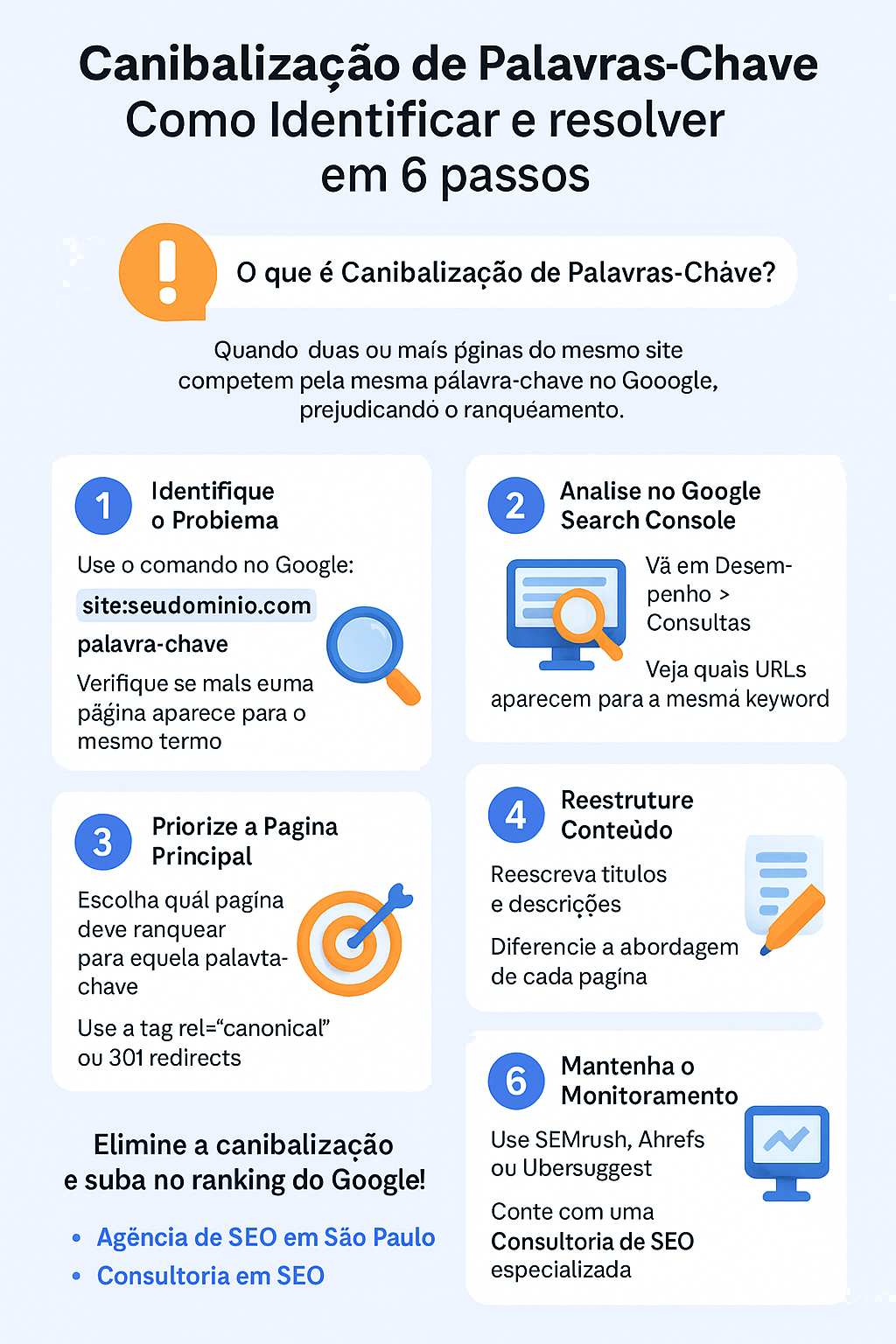  Salve este Infográfico: Canibalização de Palavras-Chave – Como Identificar e Resolver em 6 Passos.